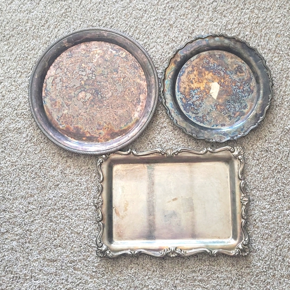 Set of 3 Vintage Silver Trays